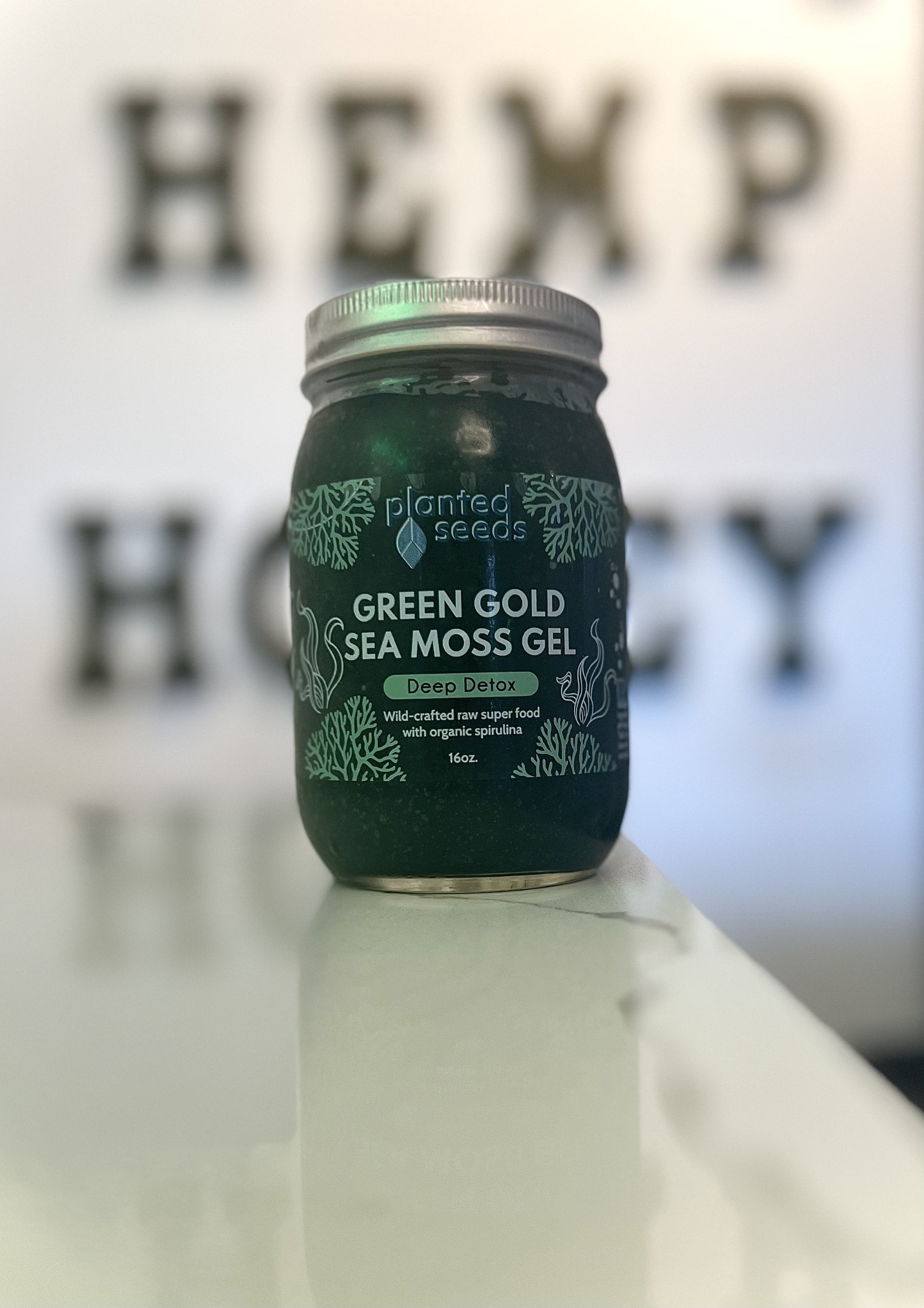 Planted Seeds Green Gold Sea Moss - 16oz Jar | Hemp & Honey